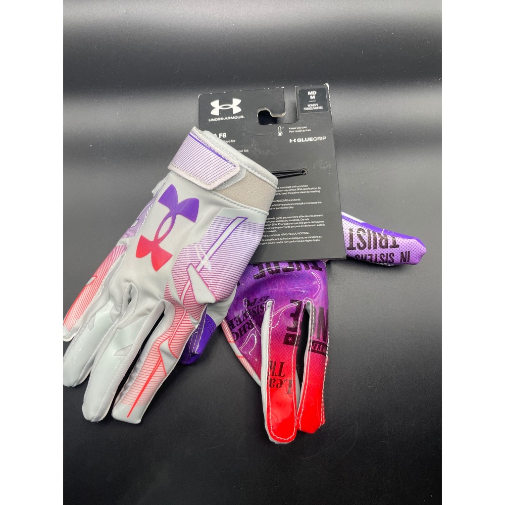 Under Armour F8 Football Gloves Womens Medium League Of Their Own Purple Red NEW